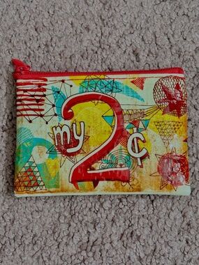 Blue Q Coin Purse Recycled Eco Friendly Zippered Pouch 'My 2 Cents' Zip Bag